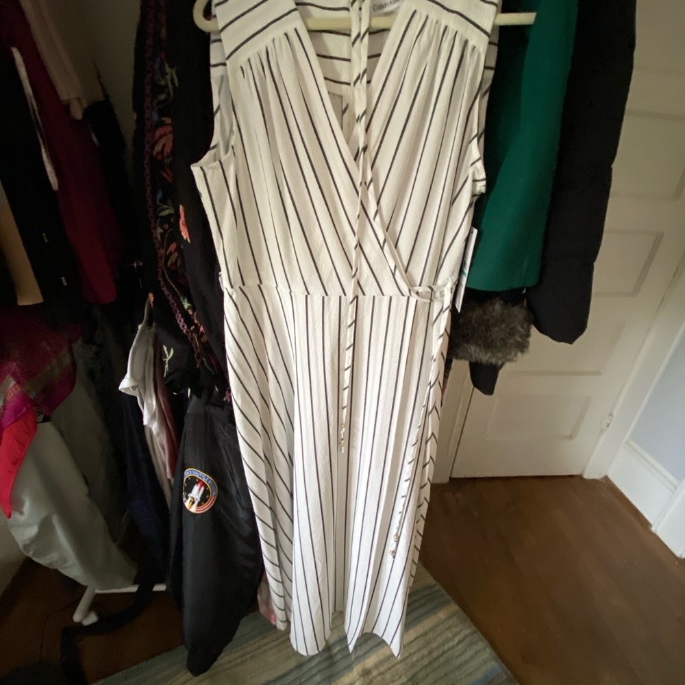 Calvin Klein Black and White Striped Maxi Dress